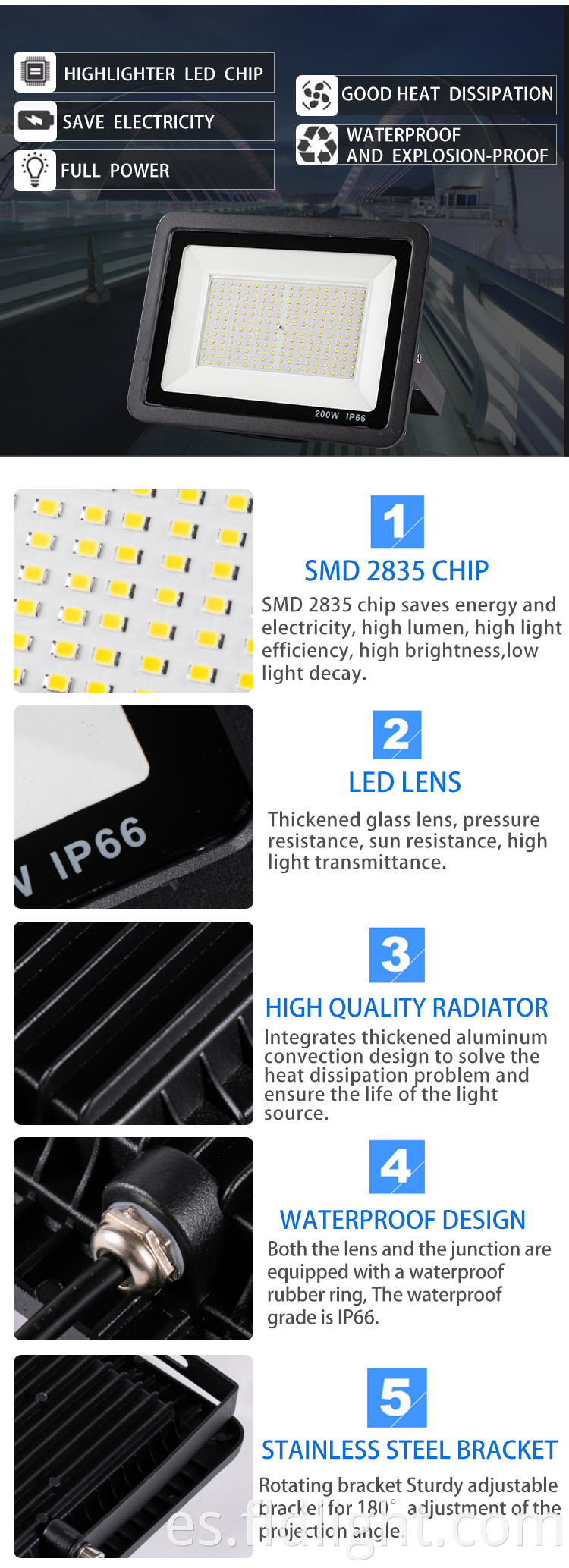 Energy saving 200w landscape led flood light 